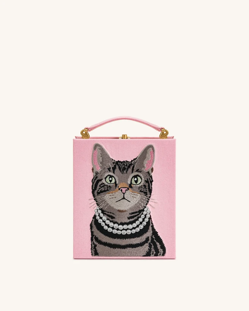 Taya Pochette en forme de livre à motif chat tigré – Rose