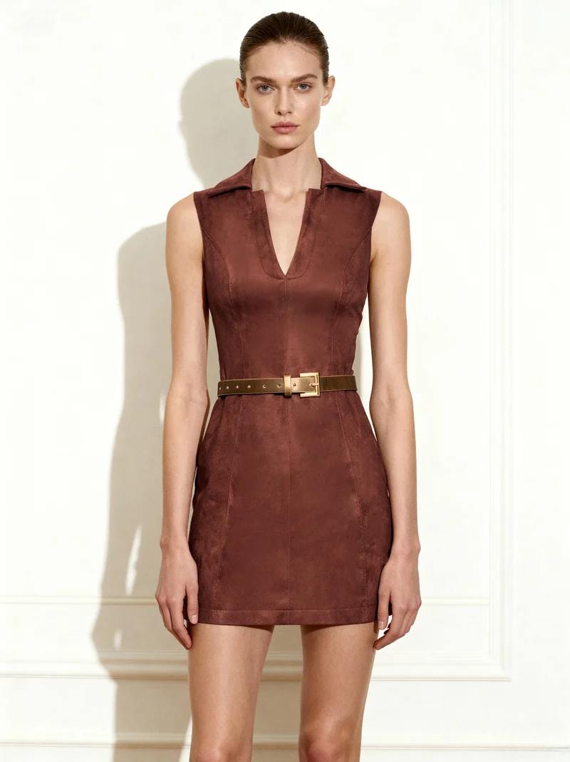 Robe mini sans manches Ariana en daim - Bourgogne