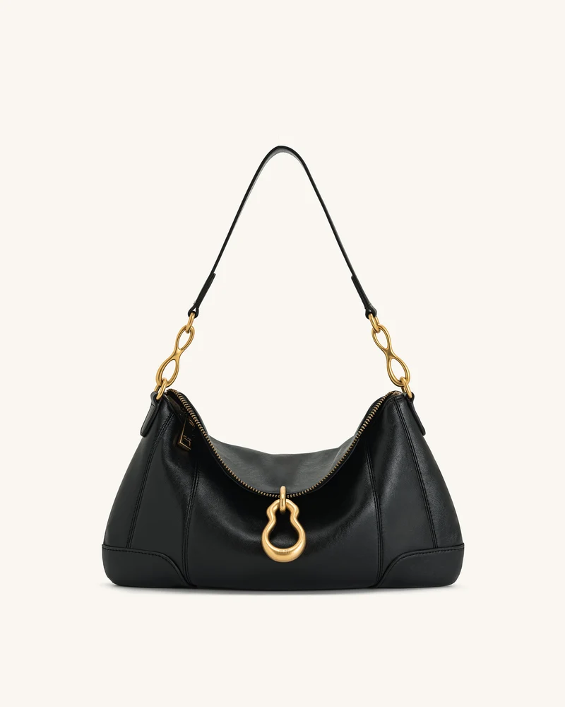 Sac bandoulière Jayla orné d’un pendentif en métal – Noir
