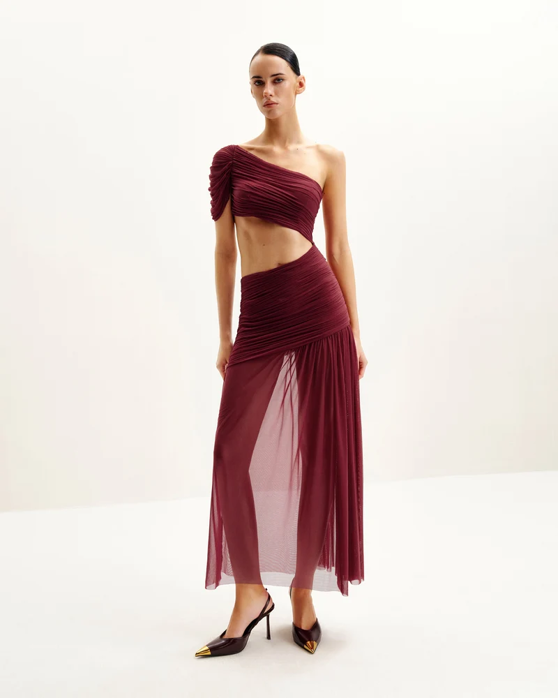 Robe en maille plissée Mia - Bordeaux