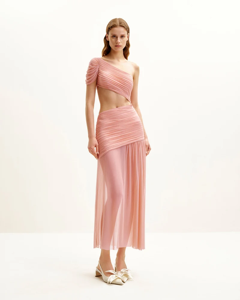 Robe en maille plissée Mia - Rose poudré