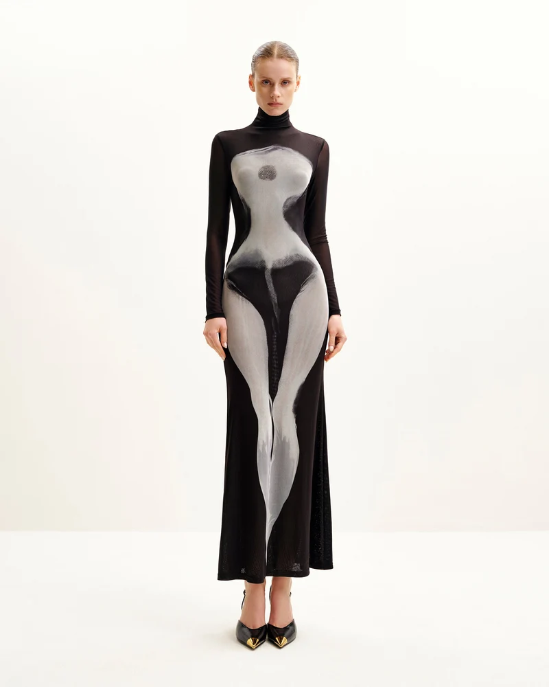 Robe en Maille Imprimé Corps Eva - Noir et Blanc