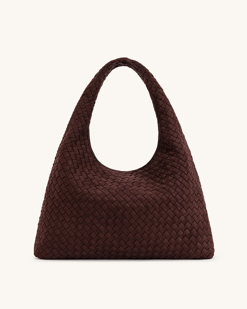 Laura Sac à bandoulière tressé en suédine - Marron Foncé