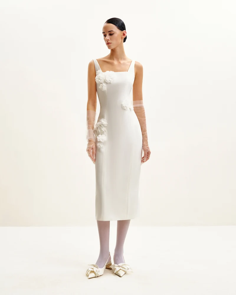 Robe Fourreau Garden Grace - Blanche