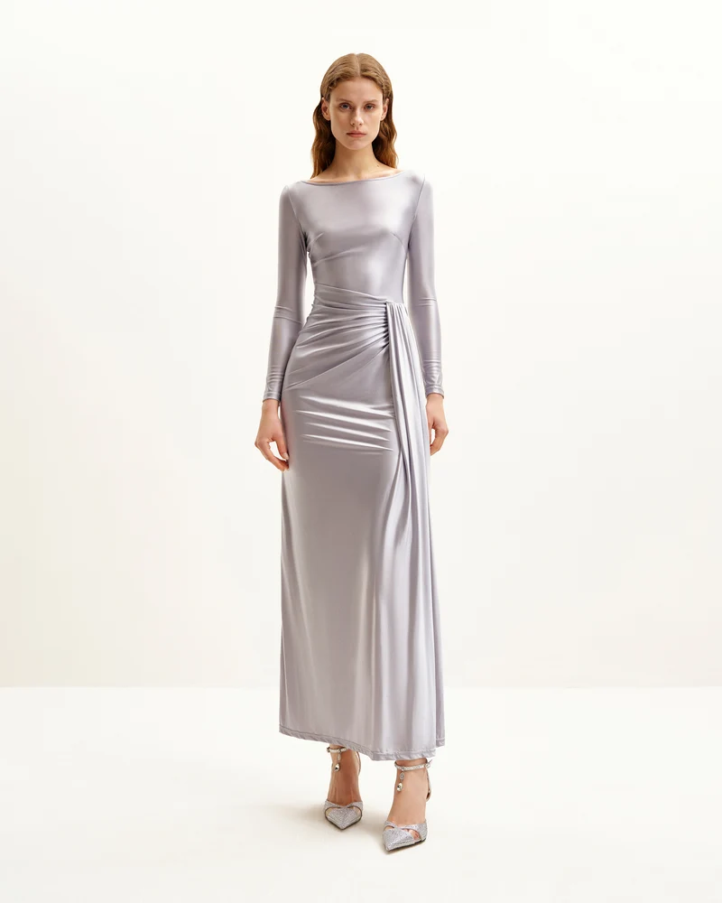 Robe Amara Métallique Drapée - Argentée
