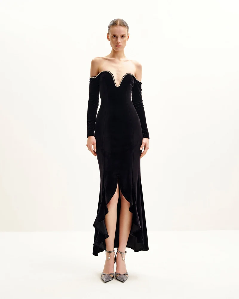 Robe de soirée Allison à épaules dénudées - Noir