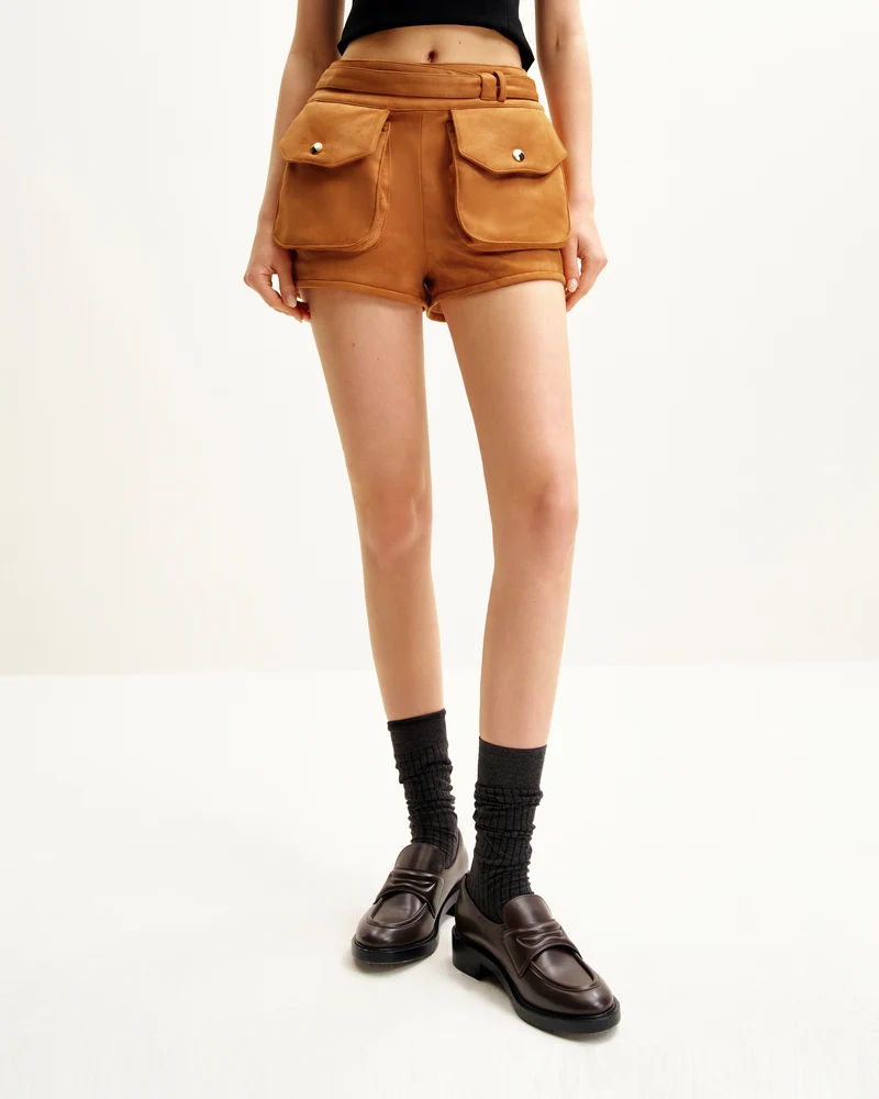Short utilitaire taille haute Abigail - Marron