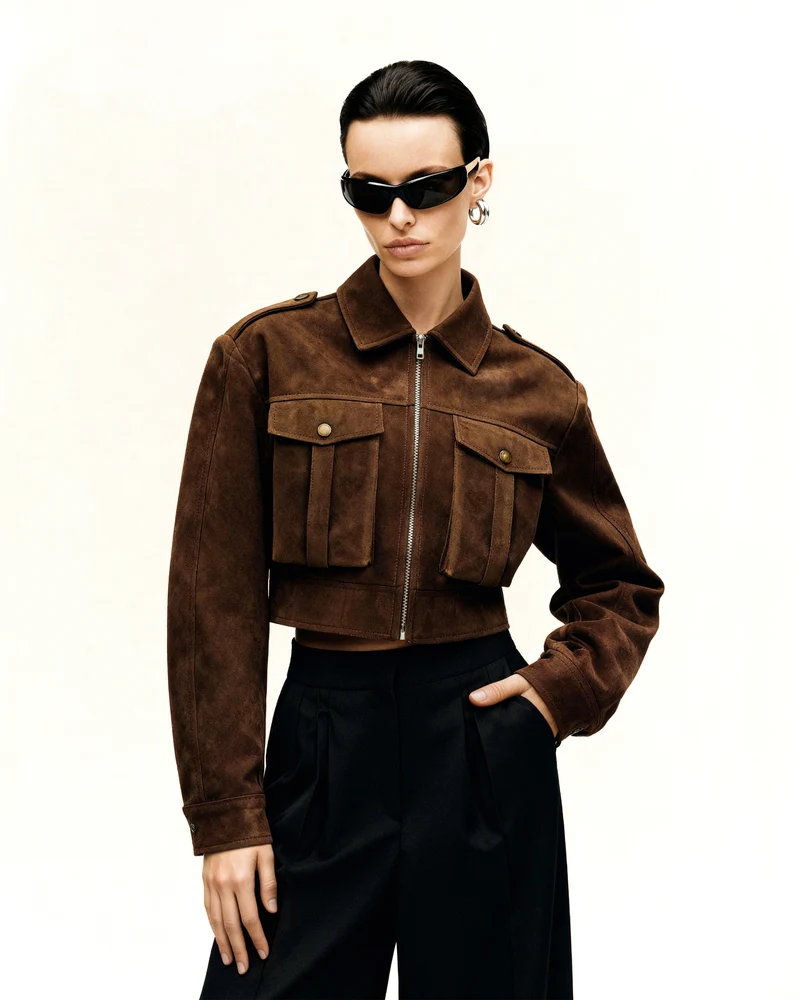 Veste en Suède Synthétique Adeline - Marron