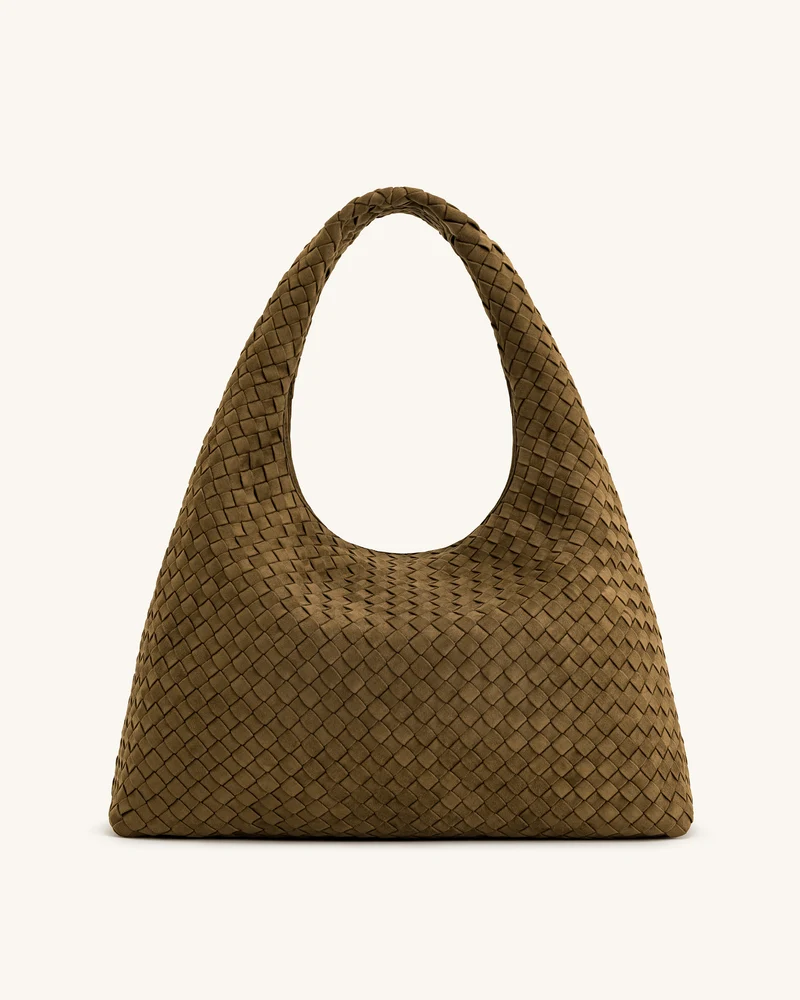 Laura Sac à bandoulière tressé en suédine - Vert olive