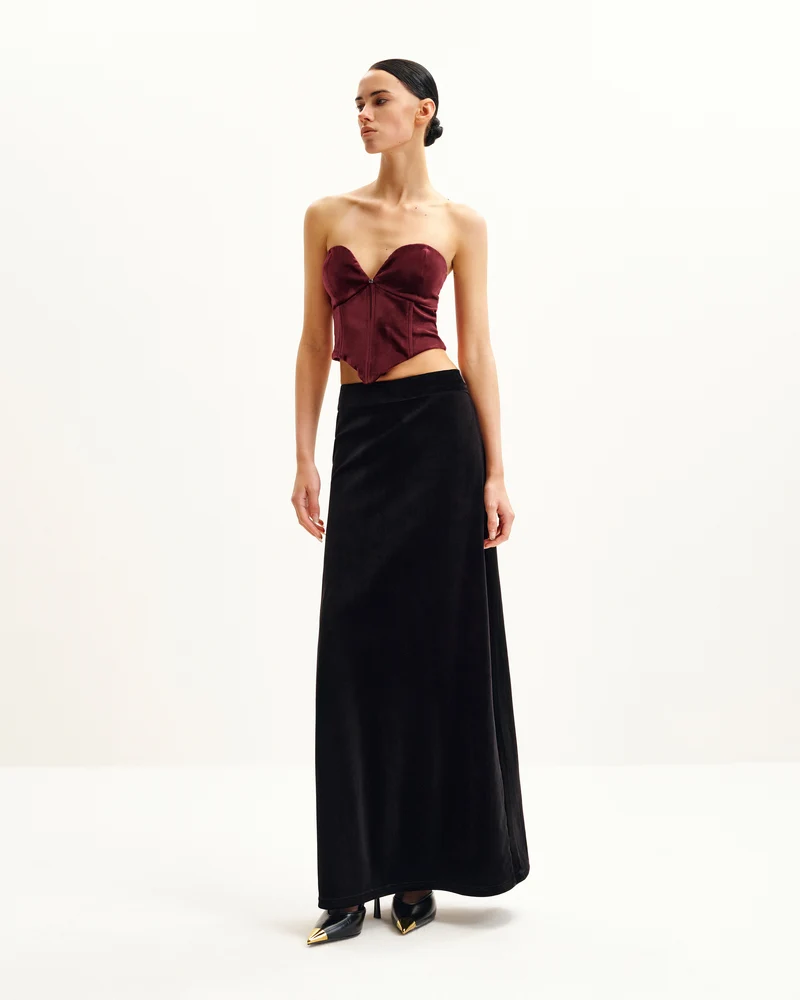 Top Corset en Velours à Décolleté Bas Anna - Grenat