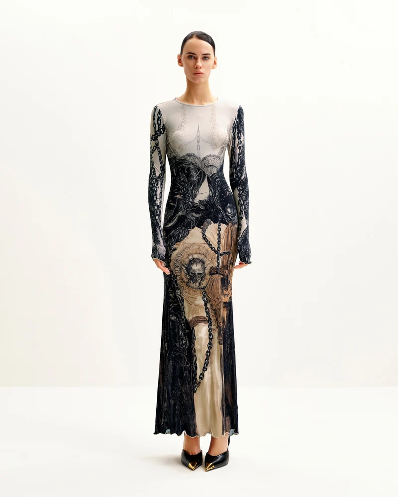 Robe Isabella à imprimé vintage - Marron et noir