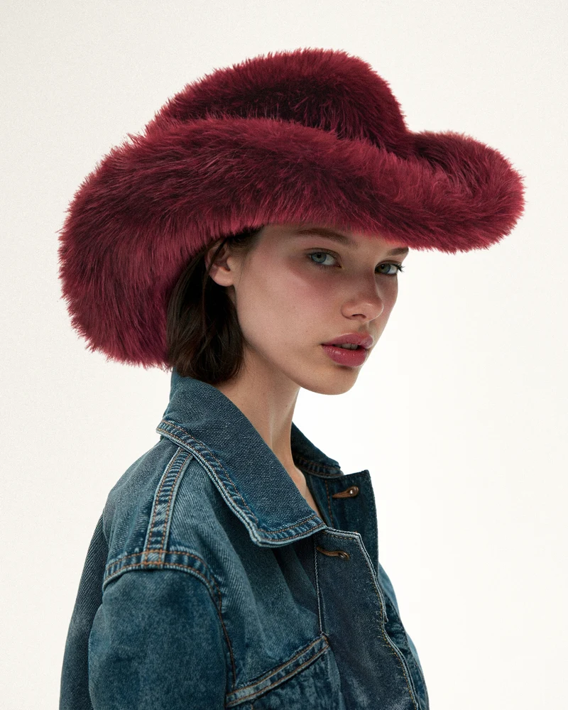 Chapeau de cow-boy en fausse fourrure Elora - Bordeaux
