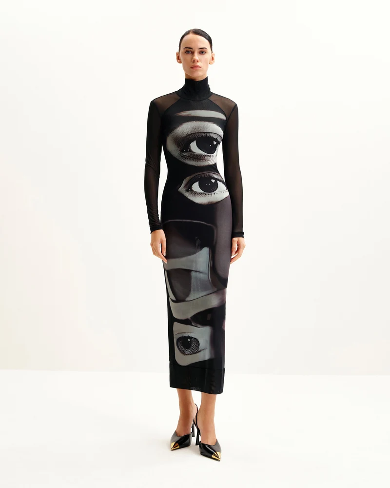 Robe en résille à imprimé yeux Sophia - Noir/Blanc