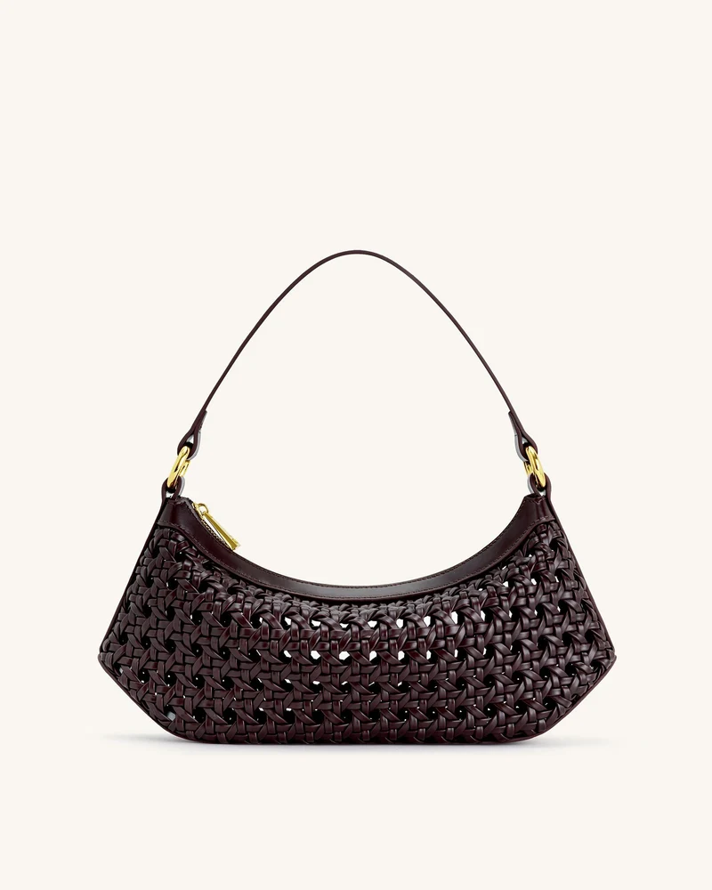 Sac à bandoulière tissé en faux bambou Lily - Rouge profond