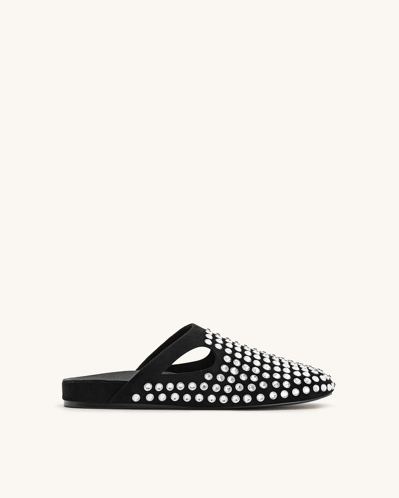 Mules plates en cristal artificiel Athena - Noir