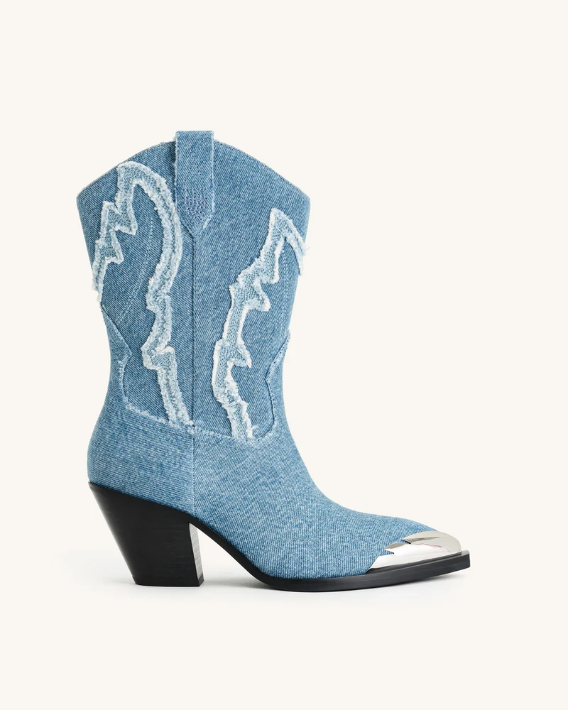Riya Denim Cowboy Boot - Bleu