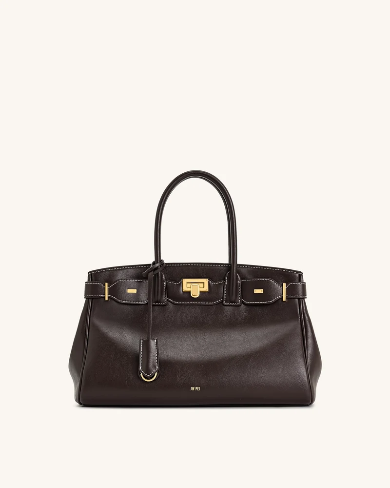 Sac cabas Ziva avec décoration à fermoir en métal – Marron Foncé