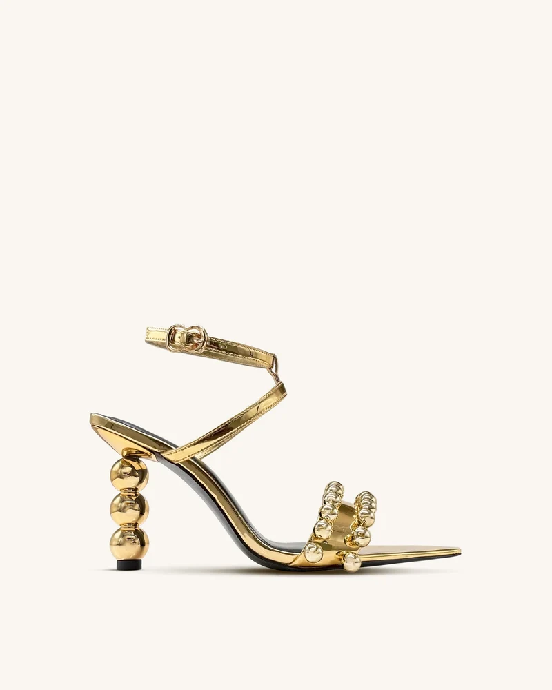 Sandales à talons hauts Mia avec brides et perles – Doré