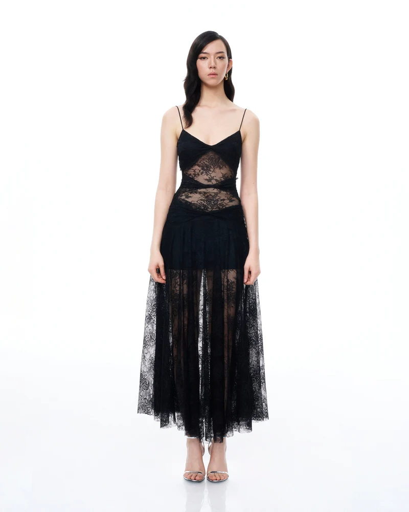 Robe en dentelle florale Indigo – Noire