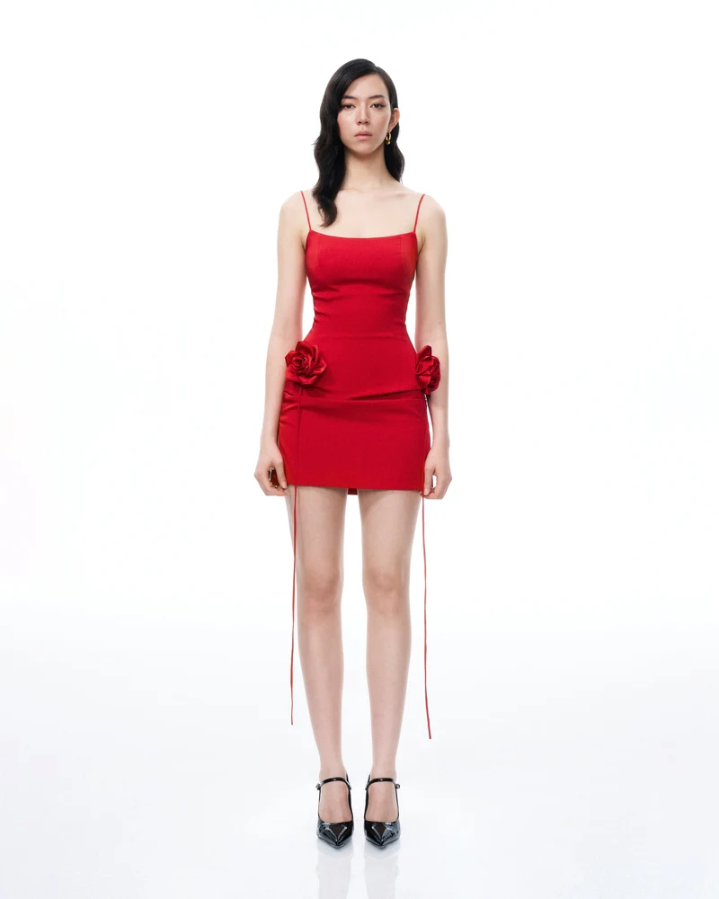 Robe mini Bellamy à fleurs 3D – Rouge