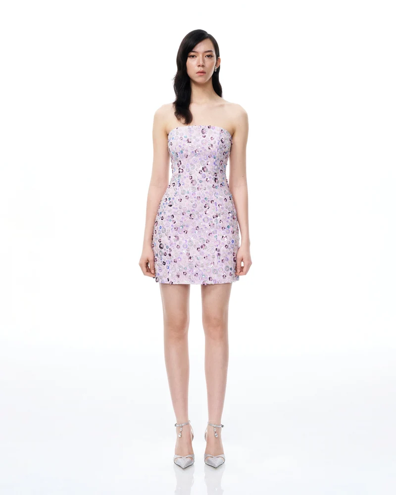 Robe mini Esme brodée de sequins floraux – Violet