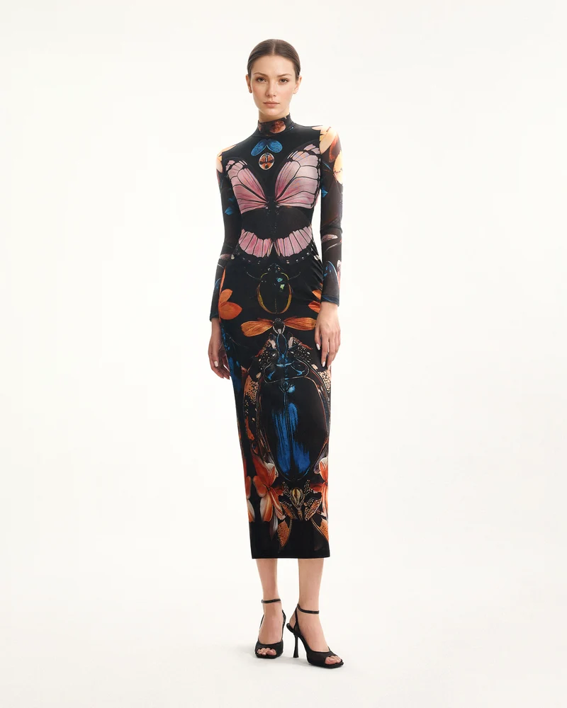 Robe légère en maille double couche, papillons et coléoptères – Multicolore