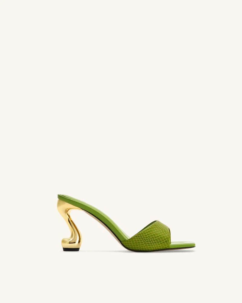 Mules à talon en cuir serpent Hannah – Vert