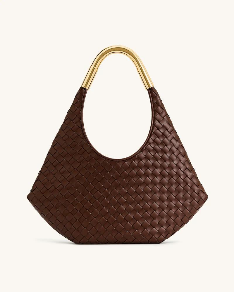Olivia Sac Hobo Tressé à Main avec Anse Métallique – Marron
