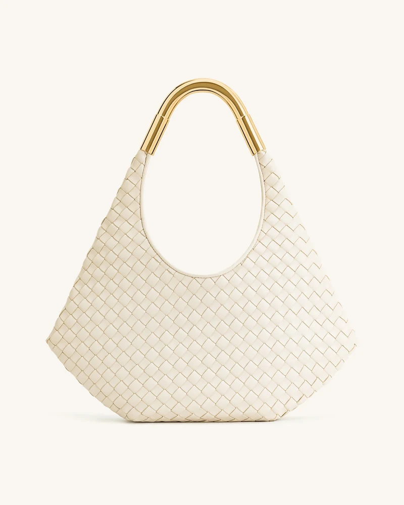 Olivia Sac Hobo Tressé à Main avec Anse Métallique – Blanc