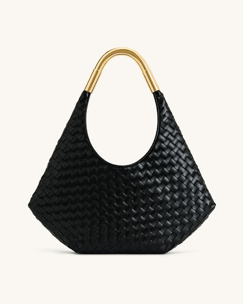 Olivia Sac Hobo Tressé à Main avec Anse Métallique – Noir