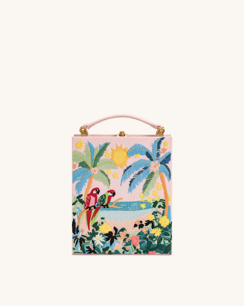 Sac Pochette Taya en forme de livre avec motif perroquet tropical – Rose