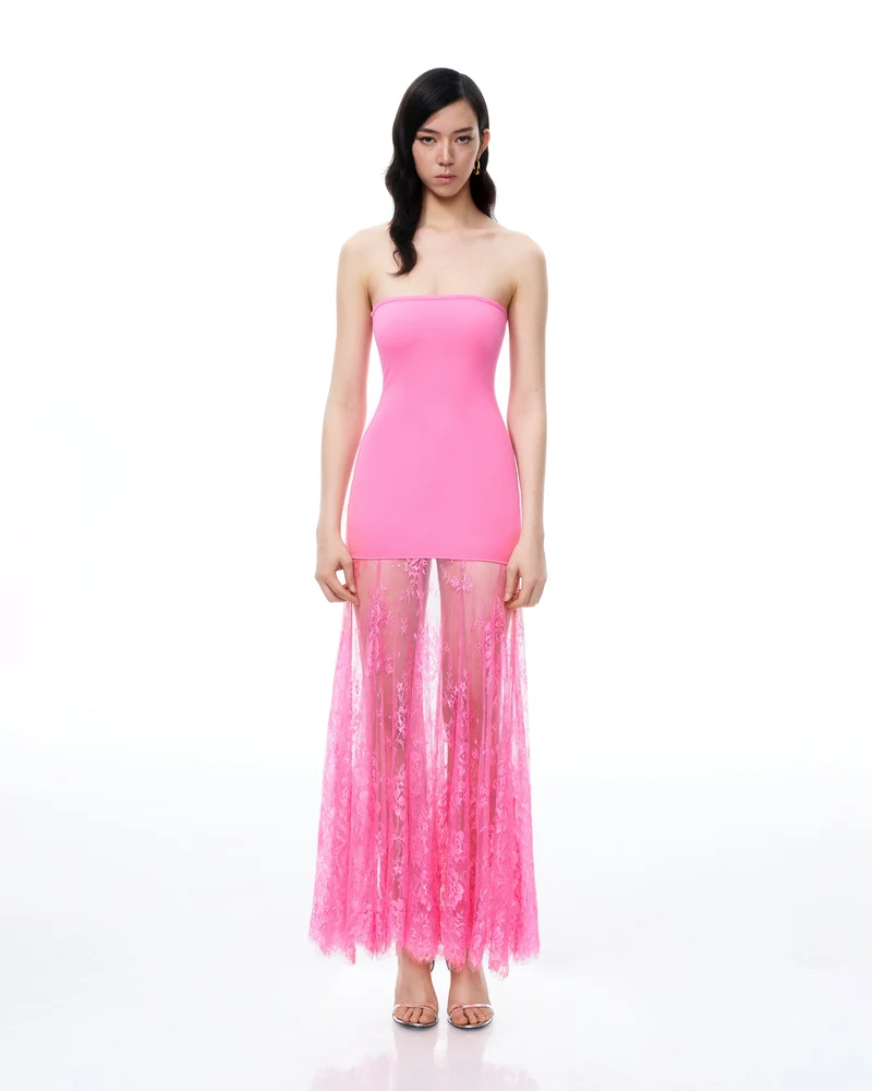 Robe en dentelle florale Evadne – Rose