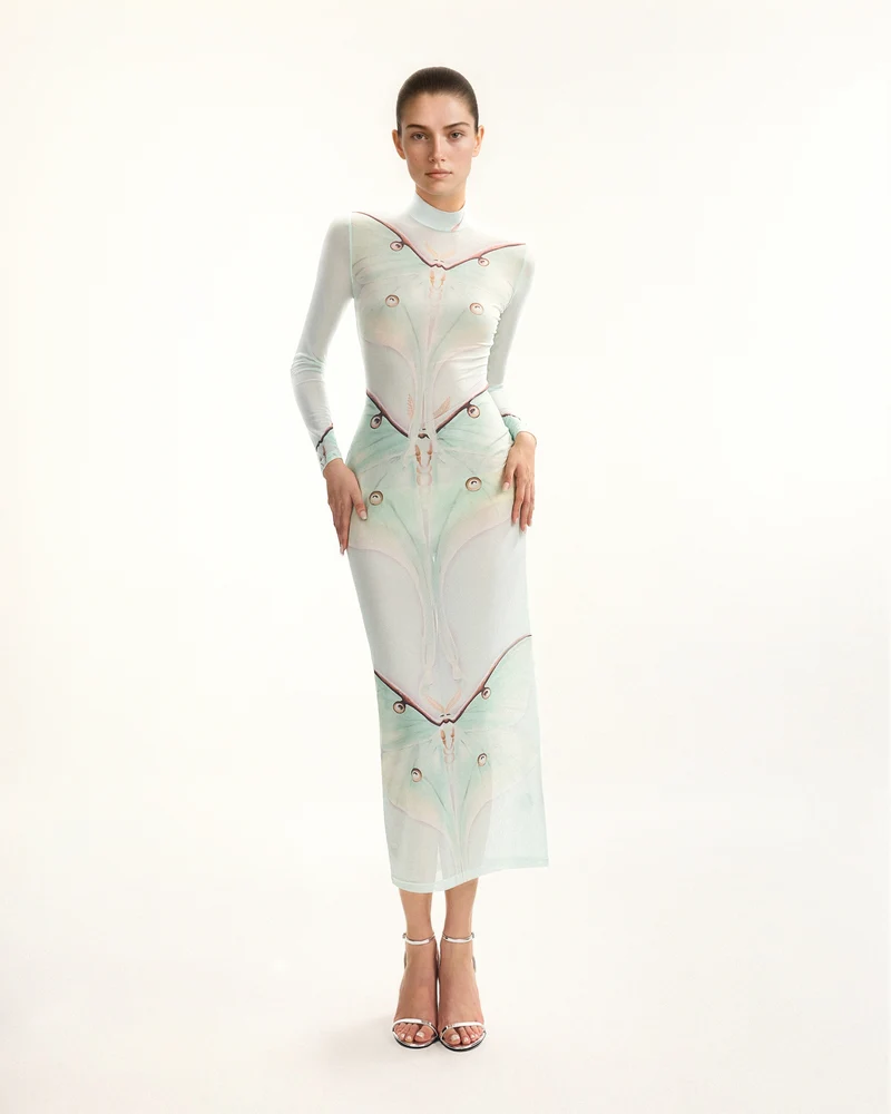 Robe en tulle transparent Moth – Vert/Beige
