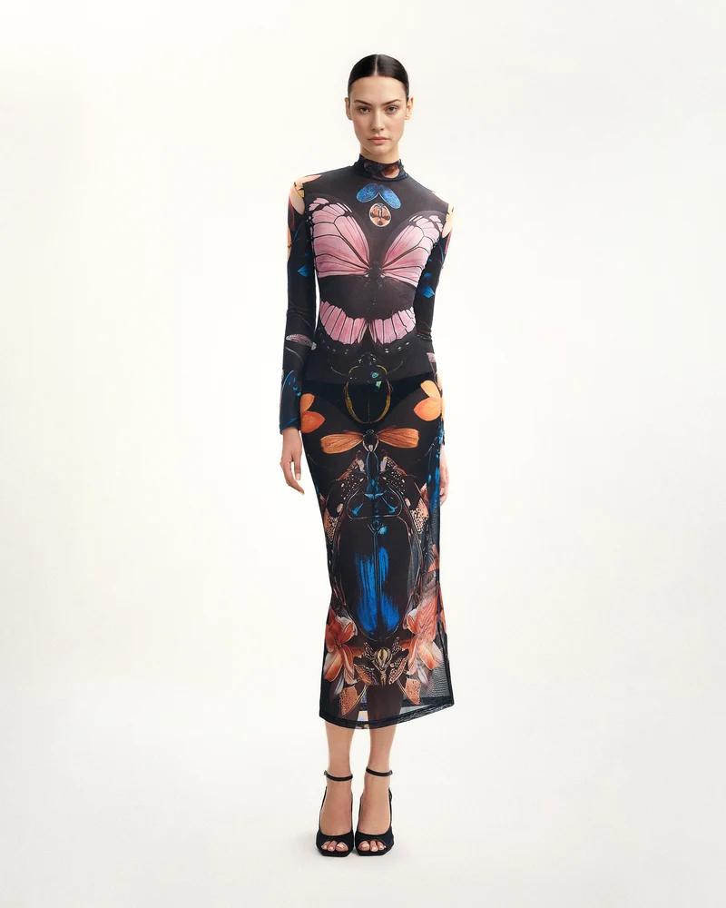 Robe transparente avec papillons et scarabées – Multicolore