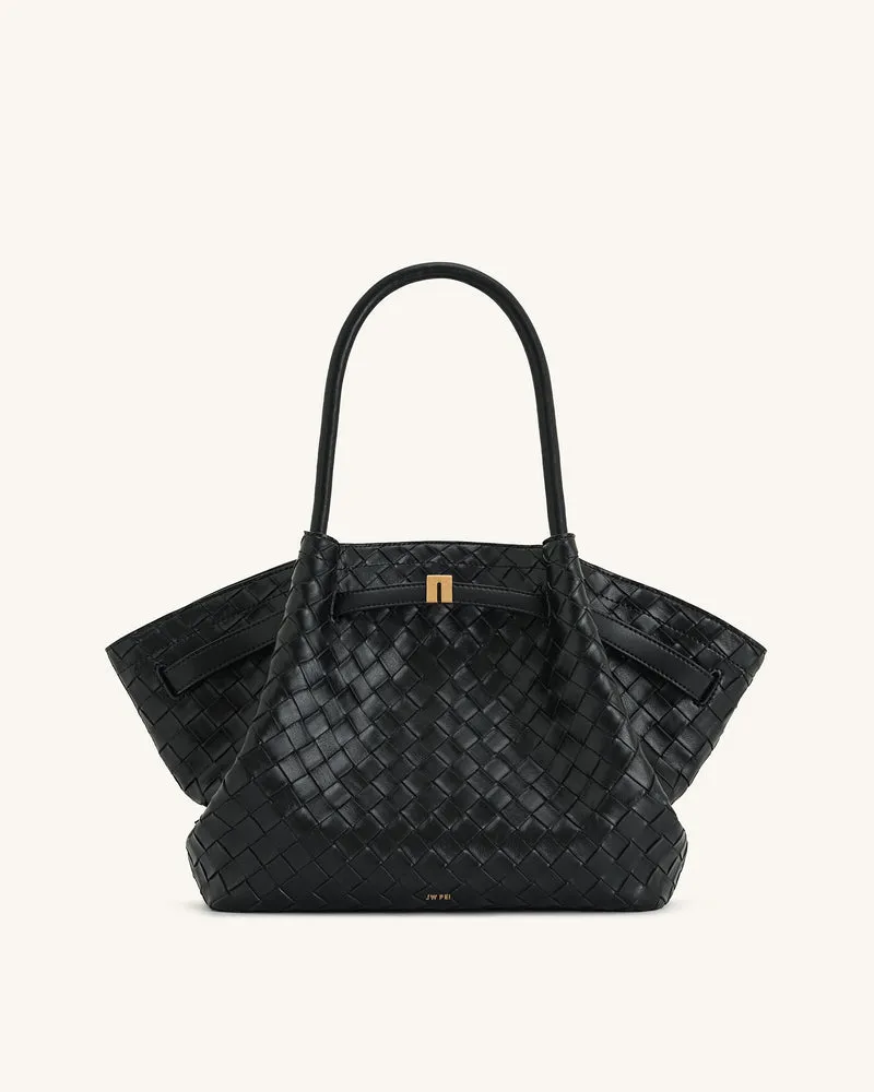 Sac cabas moyen Hana à texture tressée – Noir