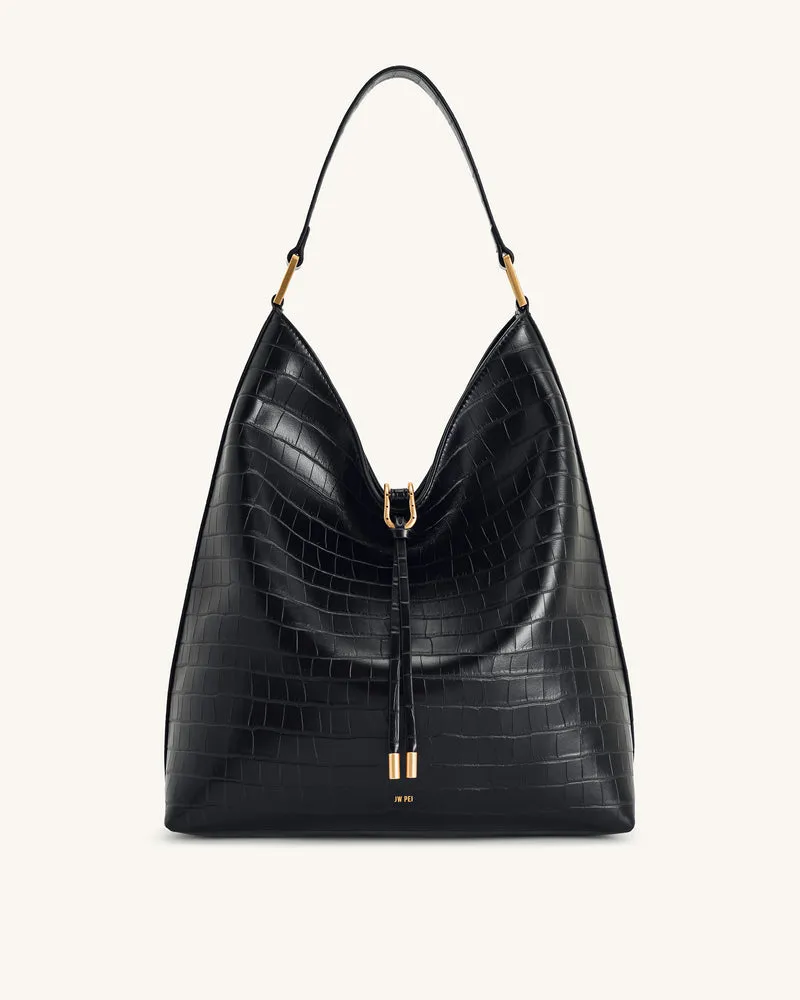 Sac porté épaule Aria – Effet croco noir