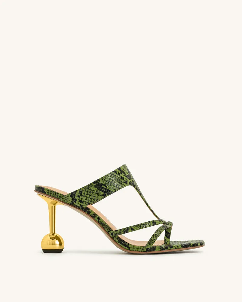 Cora Tongs à talons effet peau de serpent – Vert