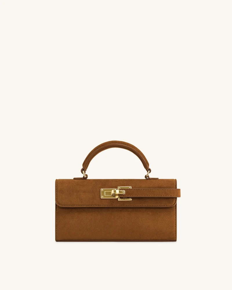 Sac à poignée supérieure Keyla en suédine synthétique – Marron