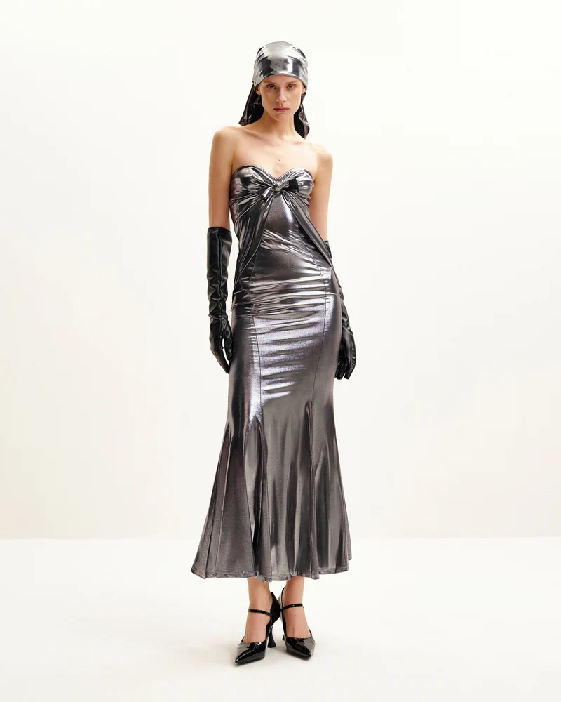 Olivia Robe Longue Tube Argentée - Argent