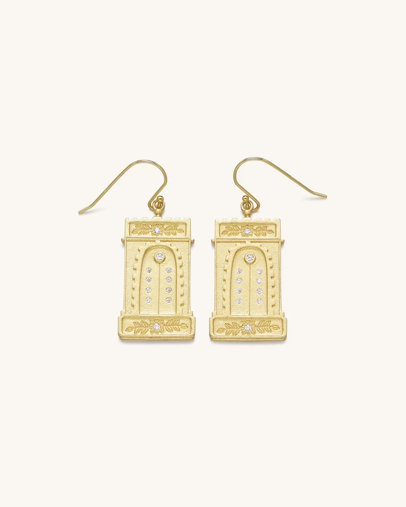 Boucles d'oreilles Arc Romain - Plaqué Or 18ct & Zircon Blanc