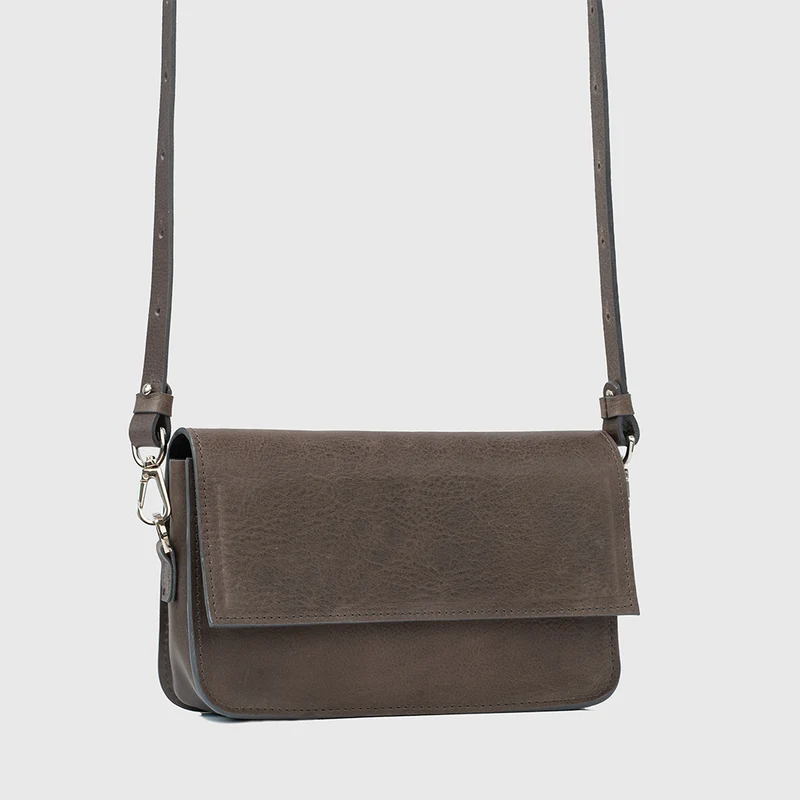 Leather Shoulder Bag - Curie (Gray)
