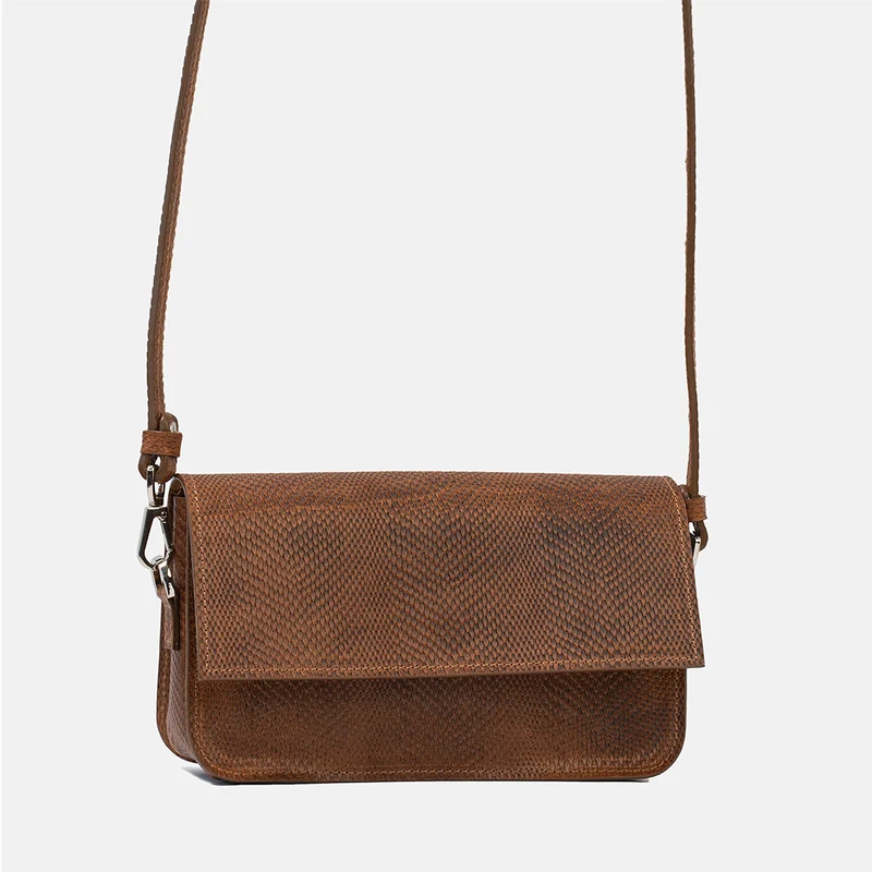 Leather Shoulder Bag - Curie (Brown Snake Print)