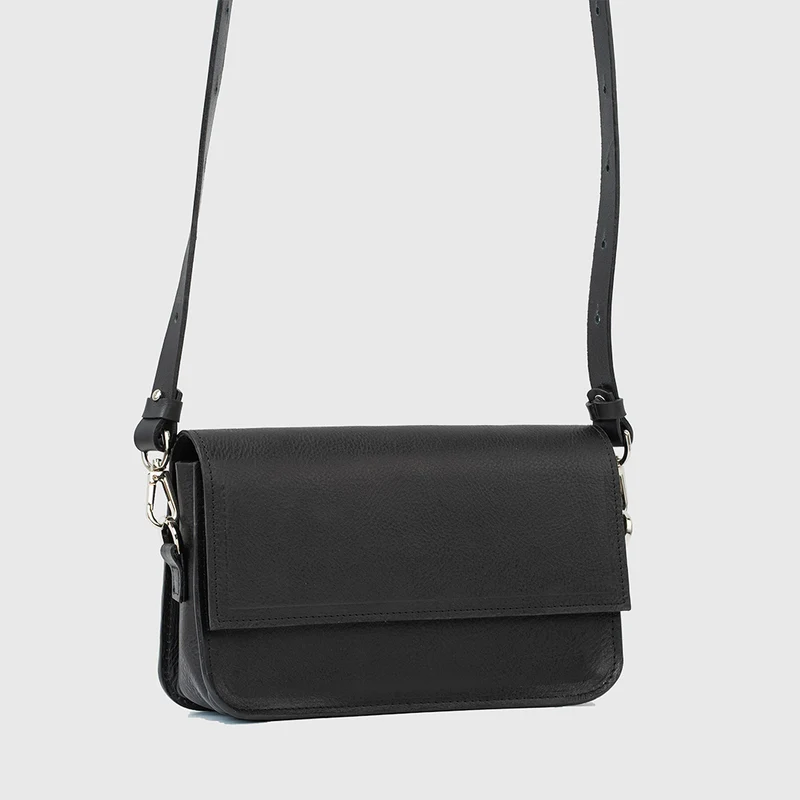 Leather Shoulder Bag - Curie (Black)