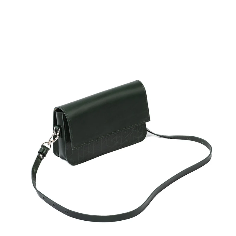 Leather Shoulder Bag - Curie (Green Vectors)