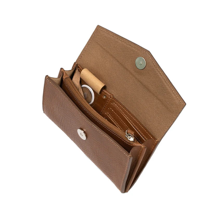 Leather Long Flap Wallet for AirTag