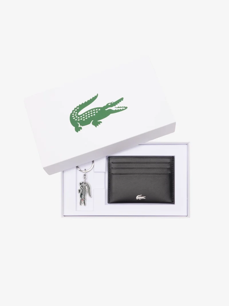 Coffret porte-cartes et porte-clés Lacoste noir en cuir