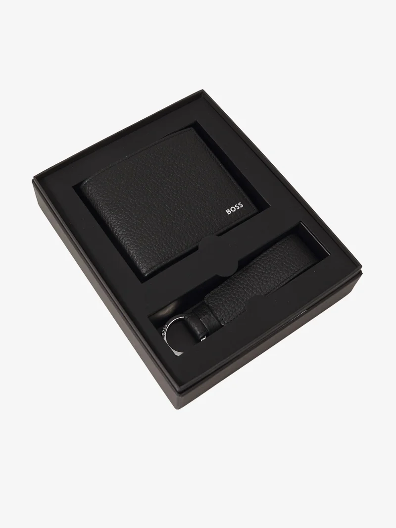Coffret portefeuille et porte-clés BOSS noir en cuir