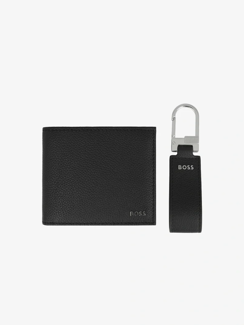 Coffret portefeuille et porte-clés BOSS noir en cuir