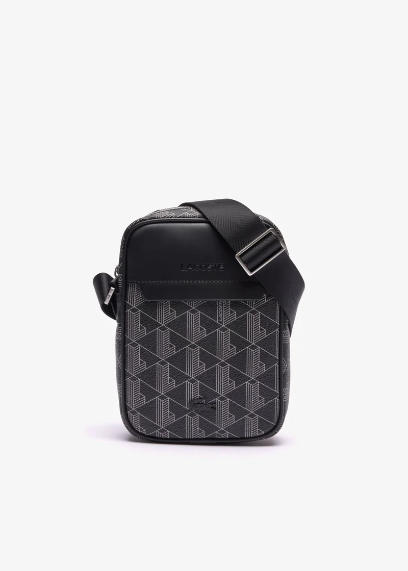 Sacoche monogramme Lacoste noire en cuir